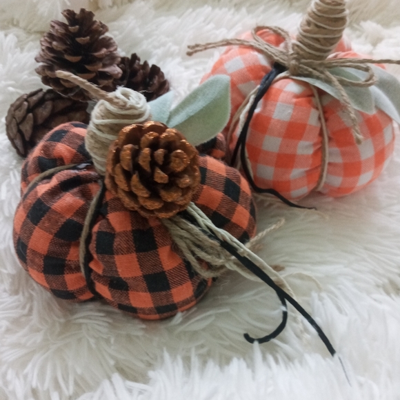 Farmhouse Fall Fabric Pumpkin Decor Handmade - Picture 2 of 6